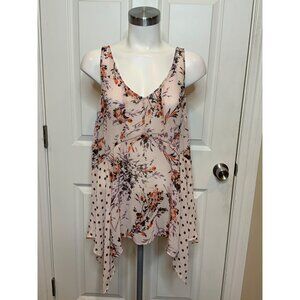 Vanessa Virginia Anthropologie Sheer Pink Floral Tank Top, Size Medium